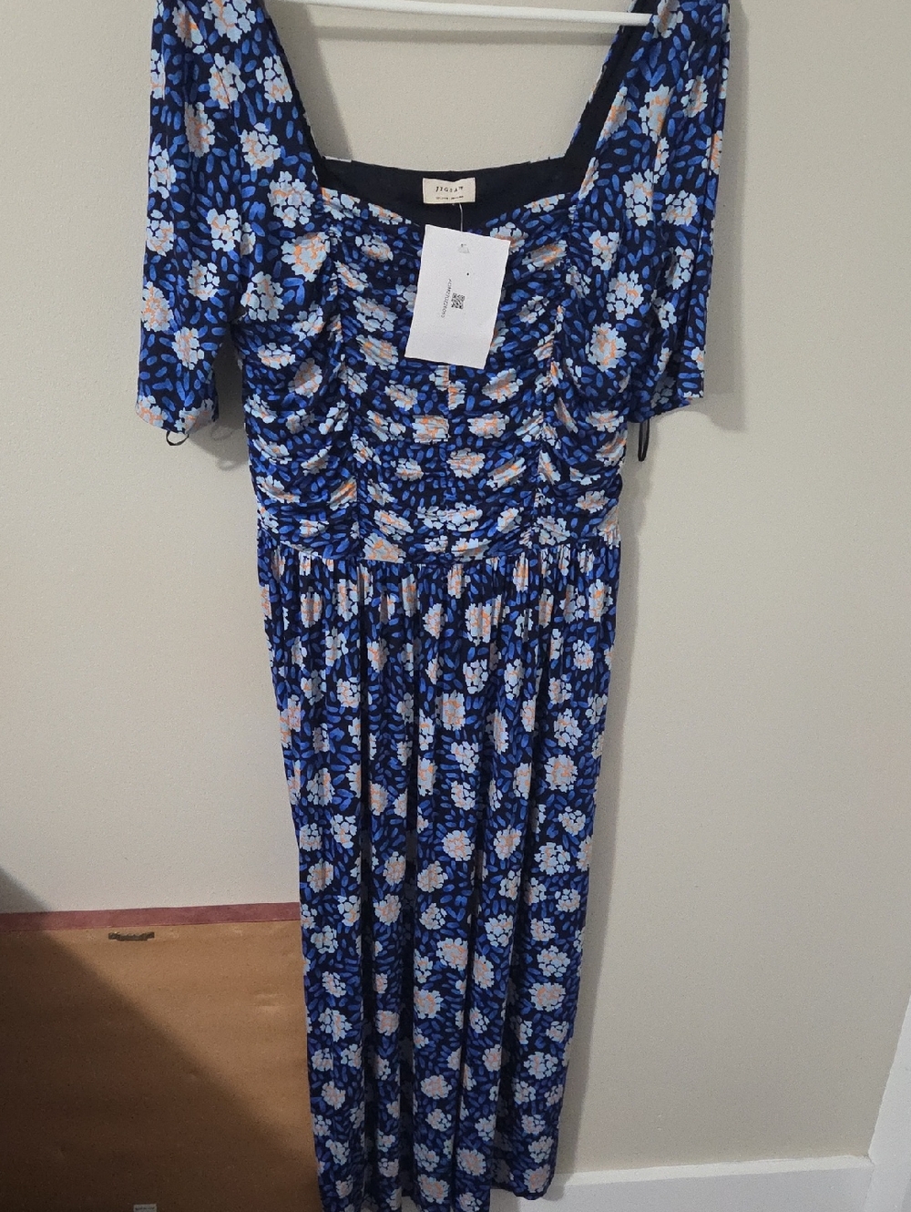 Jigsaw Blue Floral Ruched Maxi Dress
